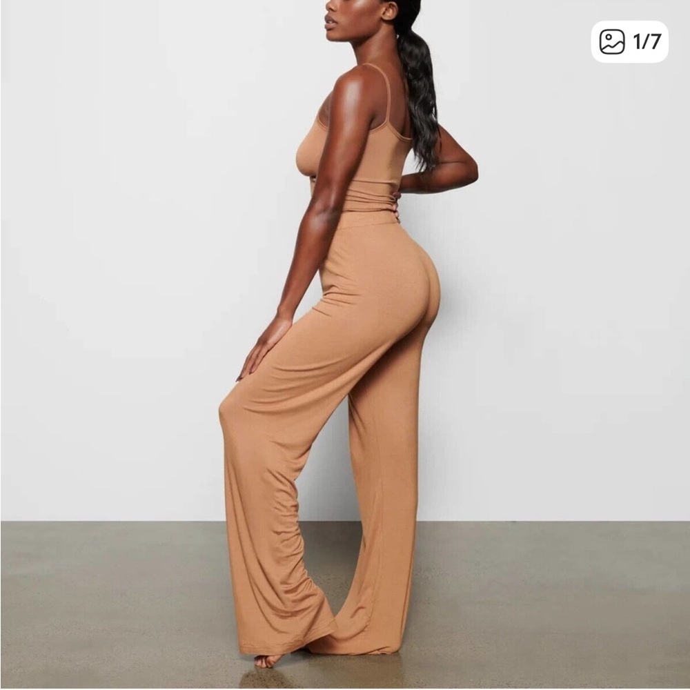 SKIMS Ribbed Lounge Pajama Pants Camel Tan Modal